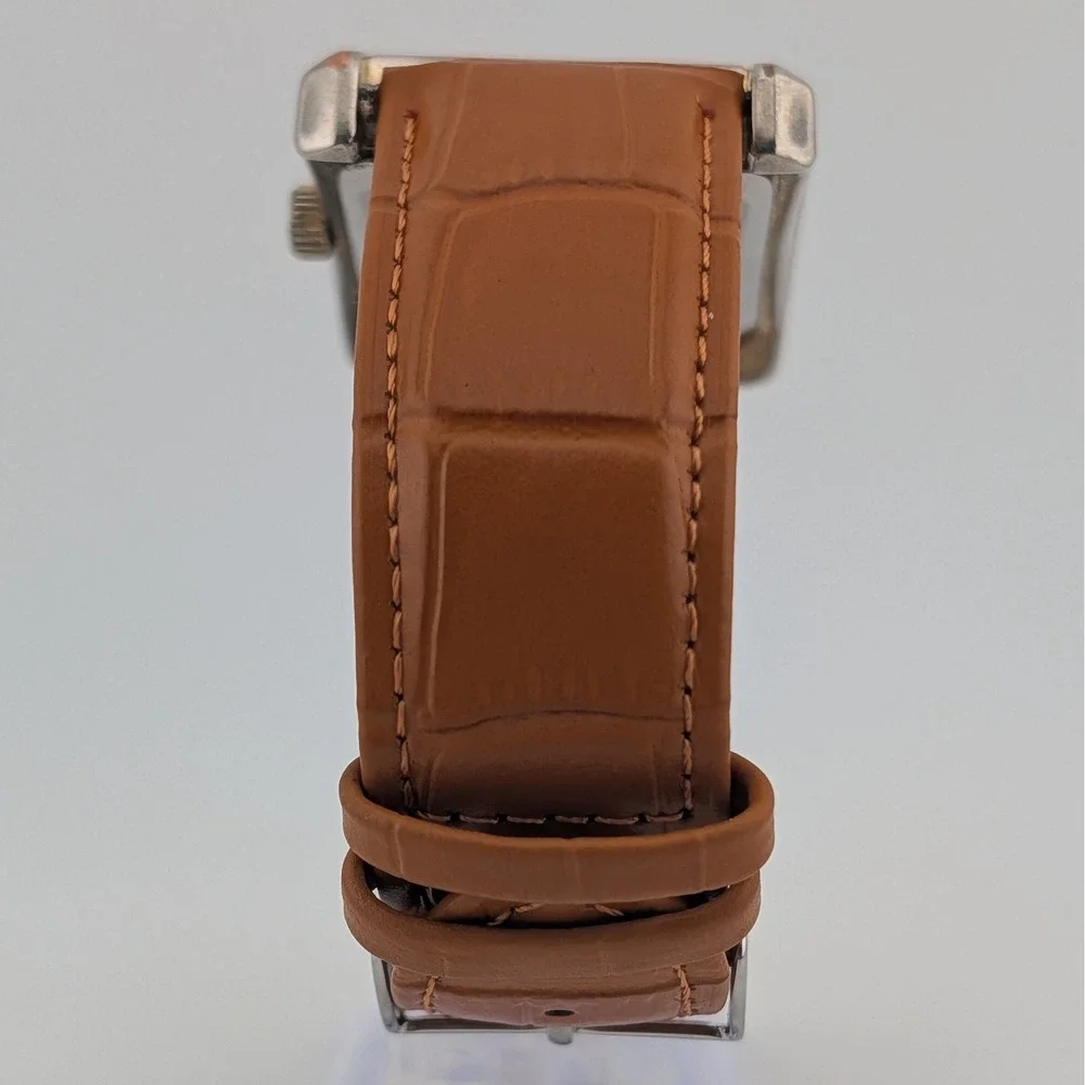 Elgin II EL2C1 Men's Rectangular Quartz Sunburst Dial Date Watch New Strap Y2K